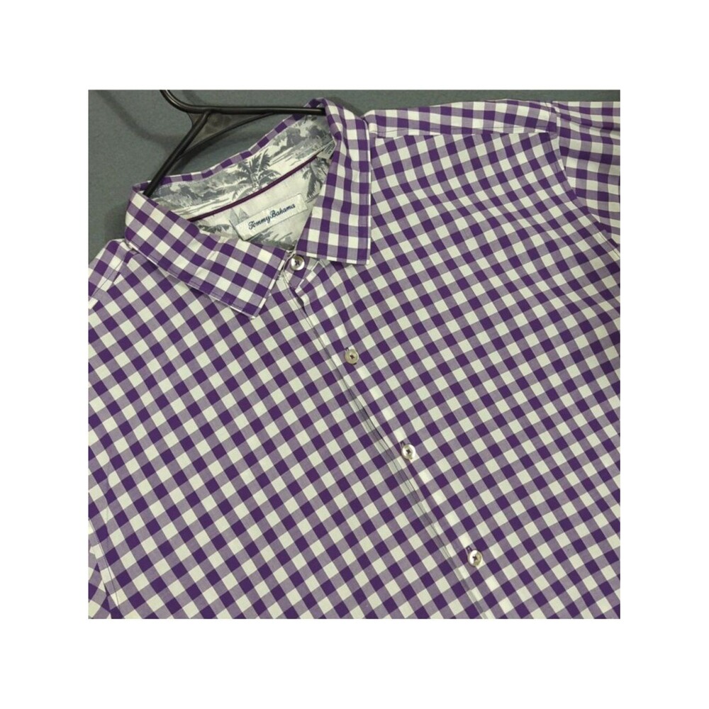 Tommy Bahama Shirt Men's XXL Purple Check Cotton Long Sleeve Button Up